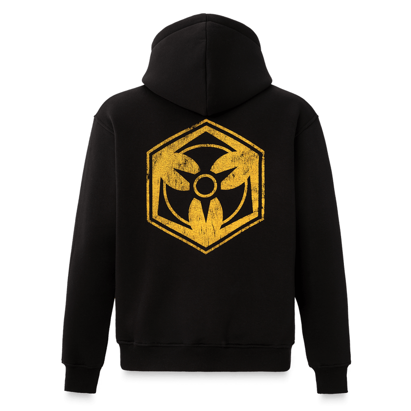 21. Hooded Sweater Logo Yellow black - Dominator Festival Store - HS1DOM2621