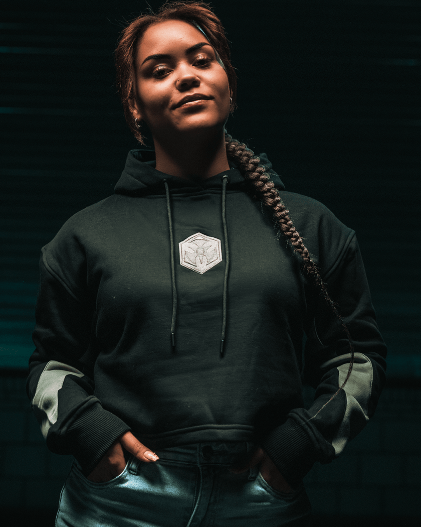 46. Hooded Sweater Utility Green/black cropped fit - Dominator Festival Store - HS2DOM2646