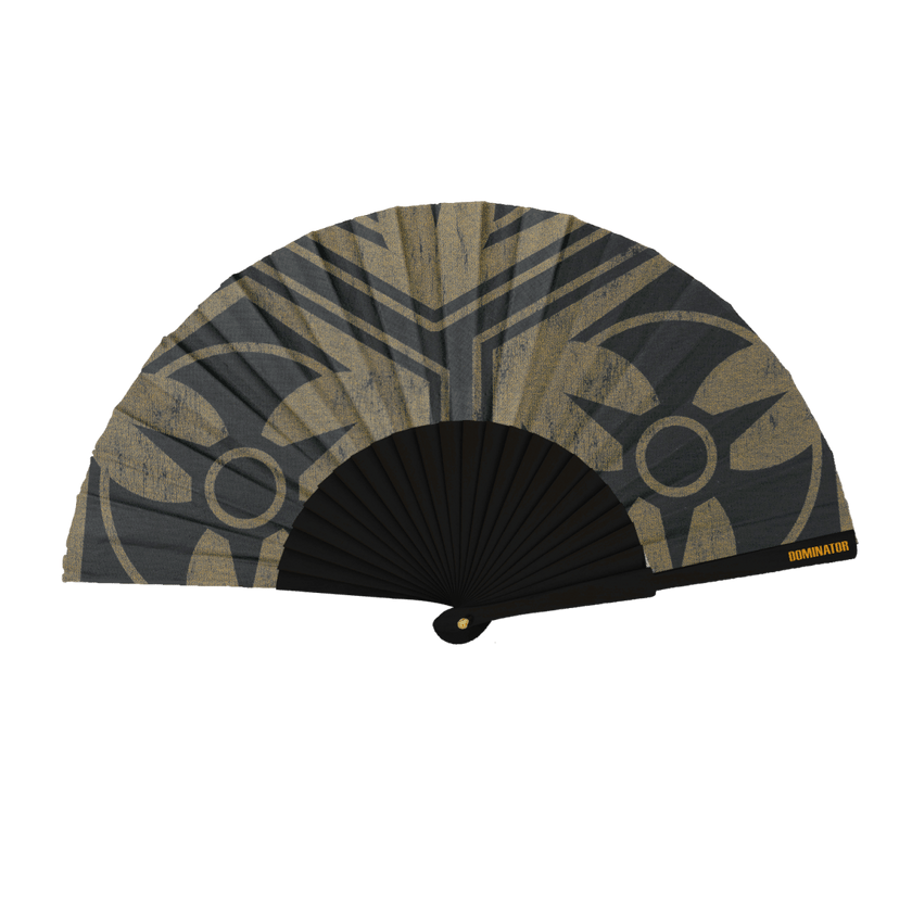 75. Hand Fan Logo Yellow/black - Dominator Festival Store - HF3DOM2675